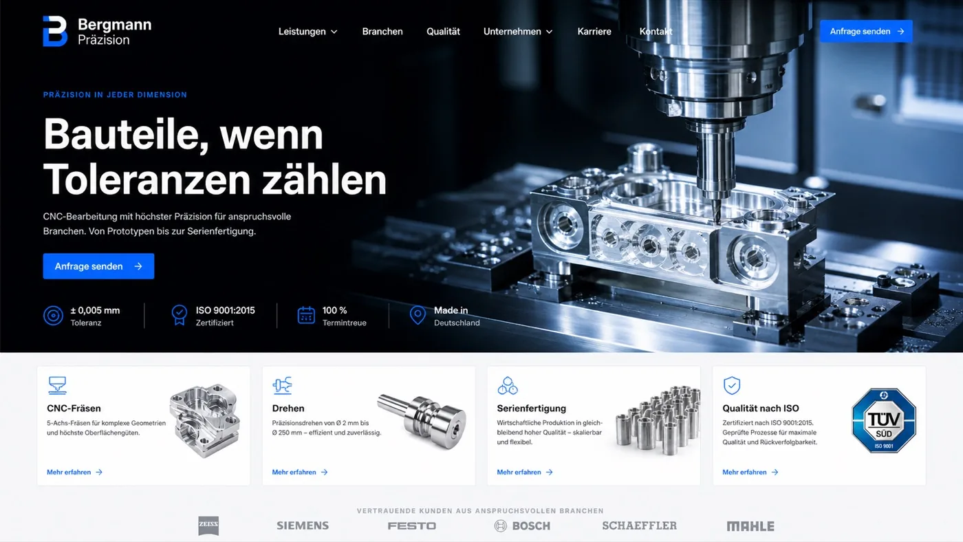 Vorschau einer Präzisionsfertigung-Website