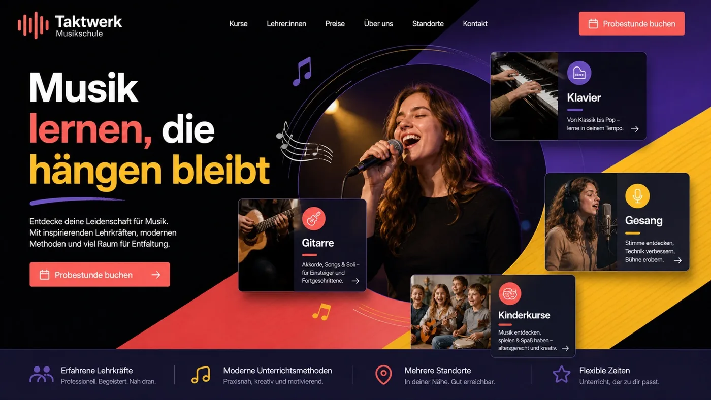 Vorschau einer Musikschule-Website