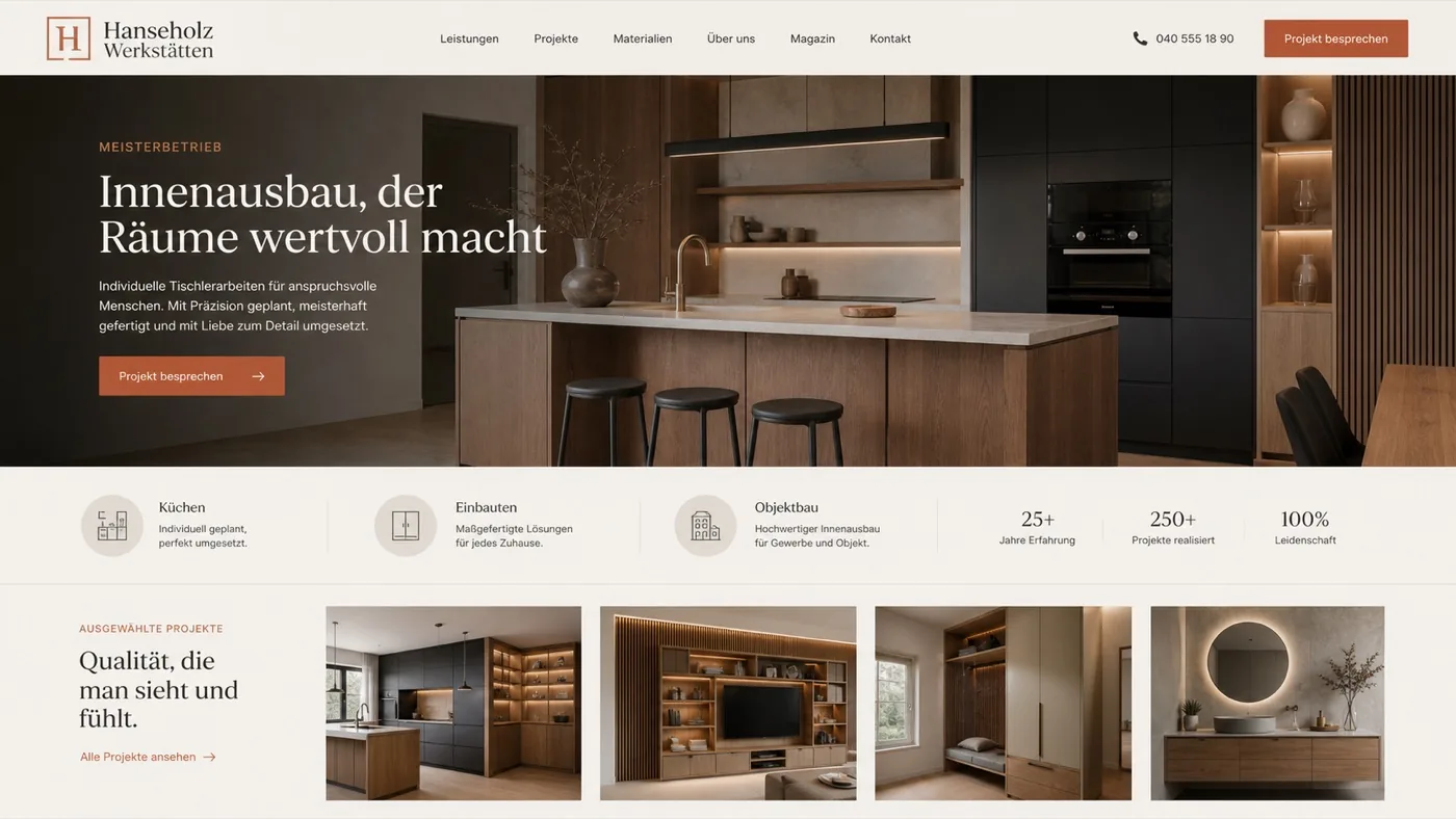 Vorschau einer Werkstätten-Website
